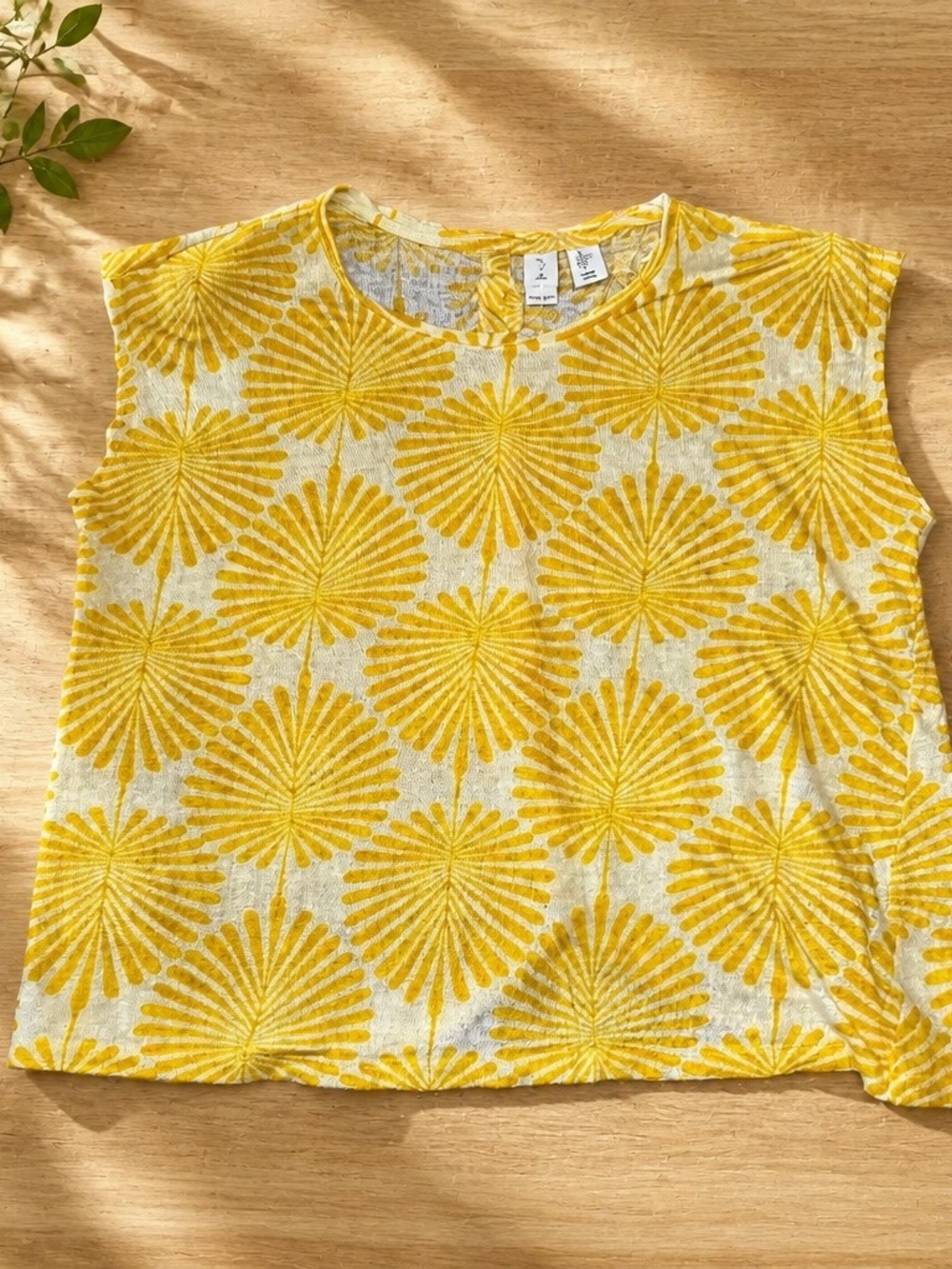 Joie 100% Linen Yellow Palm Print Sleeveless Top